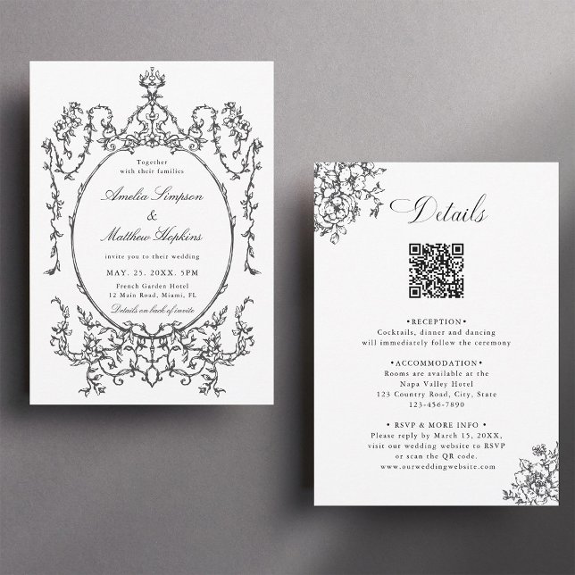 Tudo em um clássico convite de casamento           (Front & Back)