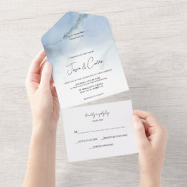 Tudo Em Um Convite de casamento Azul E Branco Míni