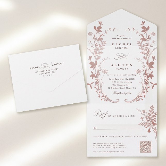 Tudo Em Um Convite De Casamento Botânico Elegante  (Inside & Back)