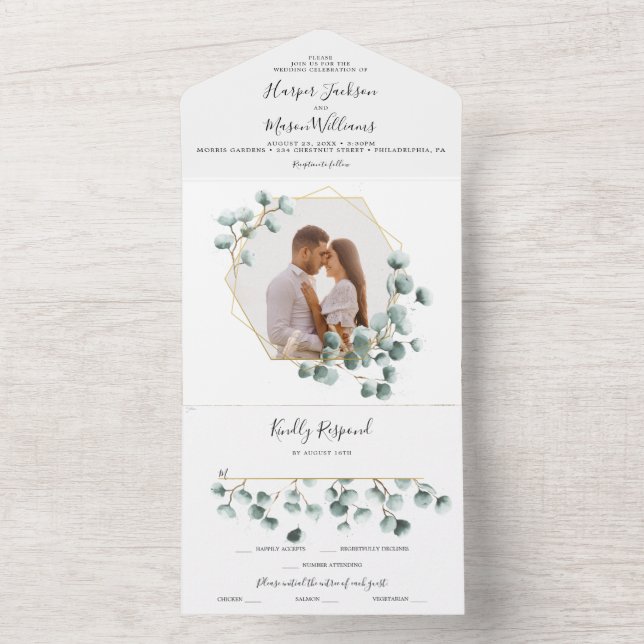 Tudo em um Convite de casamento Eucalyptus Greener (Interno)
