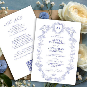 Tudo em um convite de casamento floral francês azu