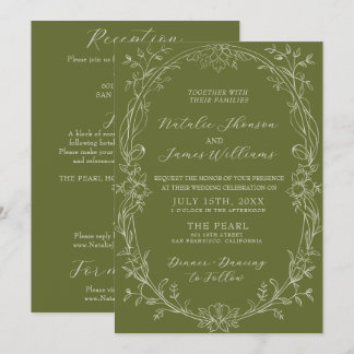 Tudo em um Convite de Casamento Floral Oliva Antig