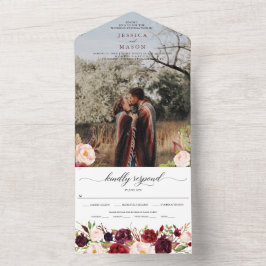 Tudo em um Convite de casamento Russo Marsala Burg