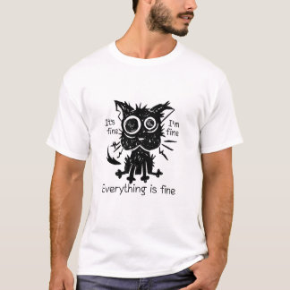 Tudo Está Bem Camiseta Divertida de Gato Desgrenha