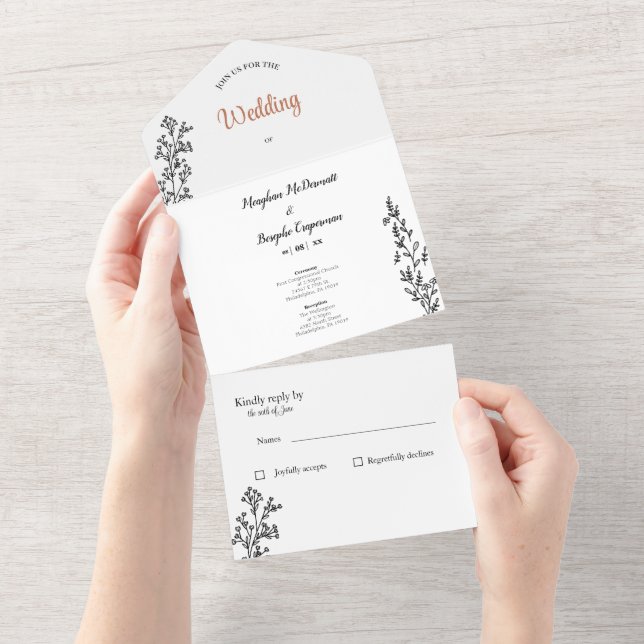 Tudo simples em um Convite de casamento (Aba destacável)