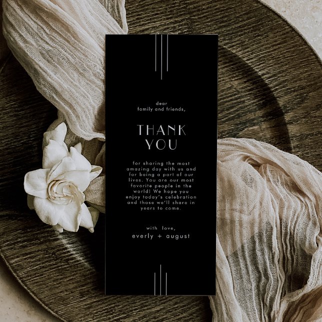 TUERLY Art Deco Cartões de agradecimentos de Mesa  (EVERLY Art Deco Black Wedding Table Thank You Card)