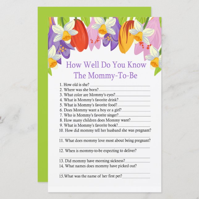 Tulip Como você conhece bem o jogo do chá de frald (Frente/Verso)