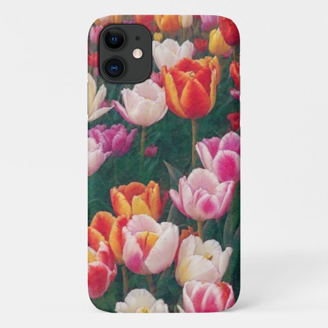 Tulip Flower Garden Art Orange Pink Capa de telefo (Verso)