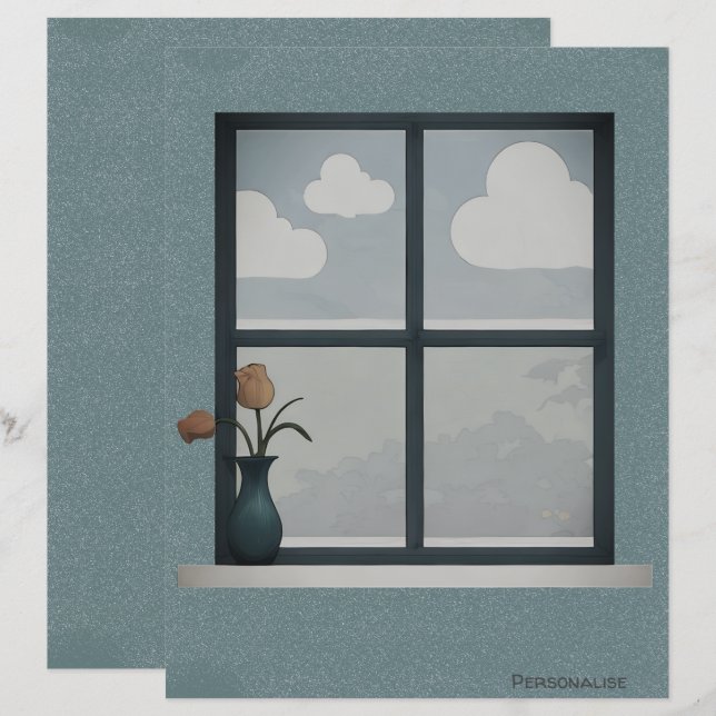 Tulip Vase House Clouds Blue Scrapbook (Frente/Verso)