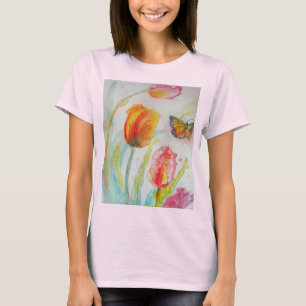 Tulip Watercolor Flores florais Mulheres T Camisa