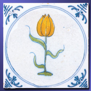 Tulipa Amarela Antiga Delft Azul e Branco