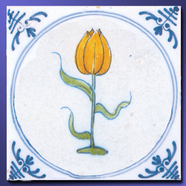 Tulipa Amarela Antiga Delft Azul e Branco (Vintage Yellow Tulip Delft Tile Art Trivet)