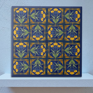 Tulipa Amarela Art Nouveau em Padrão de Azulejo Az
