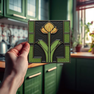 Tulipa Amarela Geométrica Flor Mid-Century