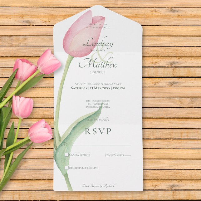 Tulipa Cor-de-Rosa Rosa Solo Moderno Sem Janto (Blush Pink Tulip Solo Modern No Dinner All In One Invitation)