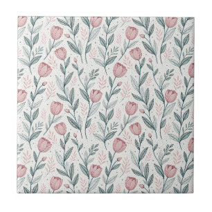 Tulipa Rosa Delicada & Padrão Floral de Desenho Li
