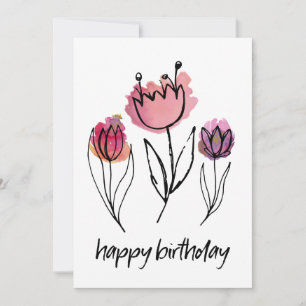 Tulipa Rosa Roxa Desenhada à Mão Aniversário Femin