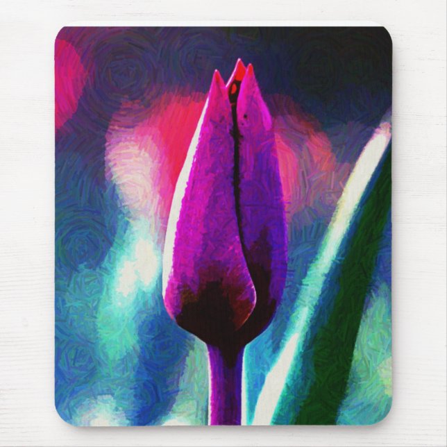 Tulipa Roxa Fresca em Flor Impressionista Mousepad (Frente)