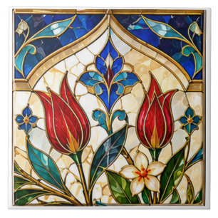 Tulipa Vermelha de Vidro Pintado Damasco & Otomano