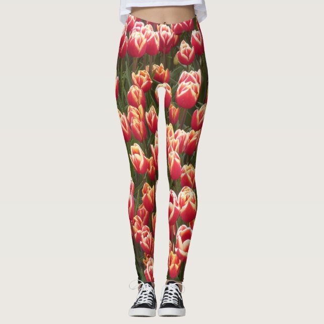 Tulipa vermelha e branca Legging (Frente)