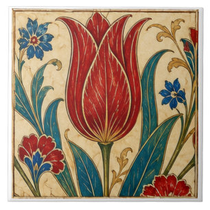 Tulipa Vermelha Floral Arte Otomana de Iznik