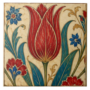Tulipa Vermelha Floral Arte Otomana de Iznik