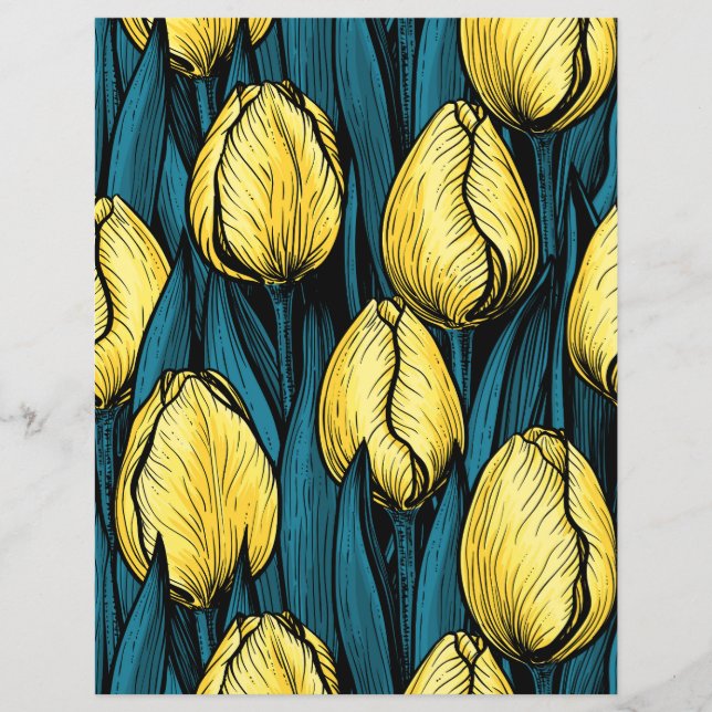 Tulipas amarelas com folhas azuis (Frente)
