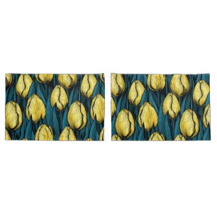 Tulipas amarelas com folhas azuis