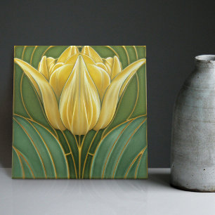 Tulipas Amarelas Decoração Simétrica de Parede Art