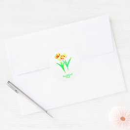 Tulipas Amarelas e Vermelhas Adesivo Redondo Cláss