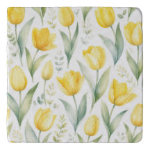 Tulipas Amarelas Pintura Floral Aquarela Botânica