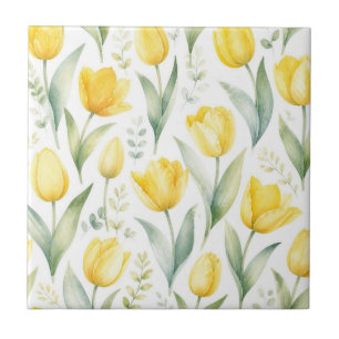 Tulipas Amarelas Pintura Floral Aquarela Botânica