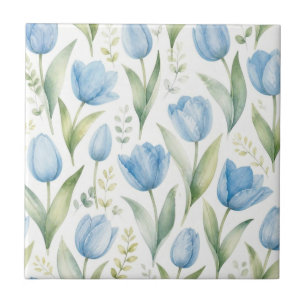 Tulipas Azuis Pintura Floral Aquarela Botânica