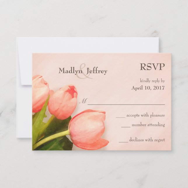Tulipas blush rosa de casamento da primavera RSVP (Frente)