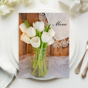 Tulipas brancas russas no menu de casamento Mason