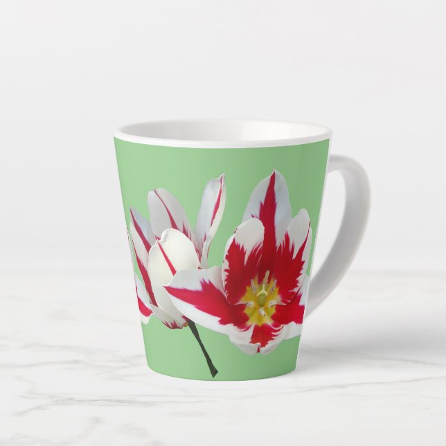 Tulipas brancas vermelhas Fechar a caneca verde-cl (Ângulo direito)