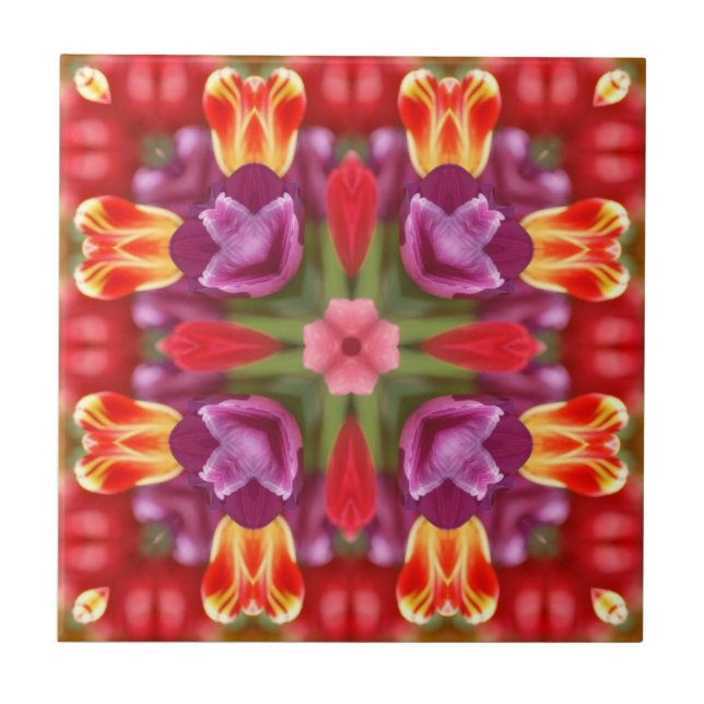 Tulipas Coloridas Azulejo de caleidoscópio (Frente)