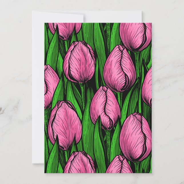 Tulipas cor-de-rosa com folhas verdes (Frente)