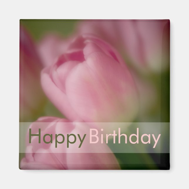 Tulipas cor-de-rosa ・ Feliz imã de aniversário (Frente)