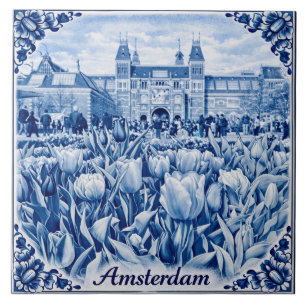 Tulipas de Amsterdã em azulejo estilo Delft Blue