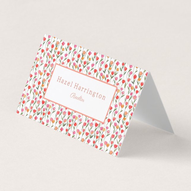 Tulipas de Aquarela Cartão de visita personalizada (Frente)