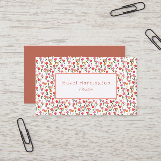 Tulipas de Aquarela Cartão de visita personalizada (Frente/Verso In Situ)