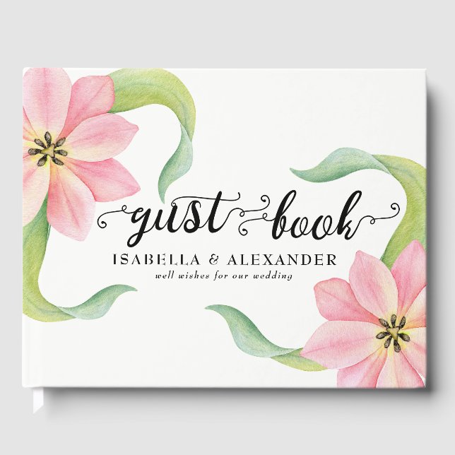 Tulipas de Aquarela Rosa Elegante Livro de Convida (Frente)