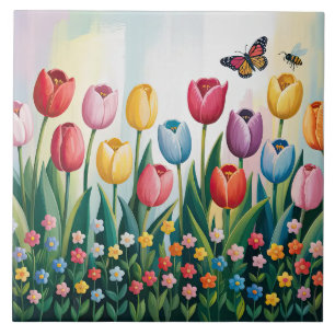 Tulipas e borboletas de primavera   Floral Colorid