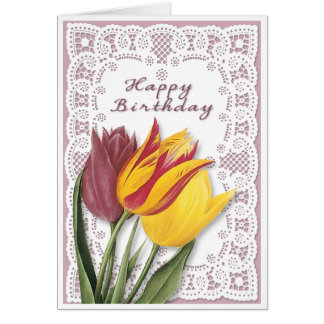 Tulipas e Cartão de Aniversário de rendas