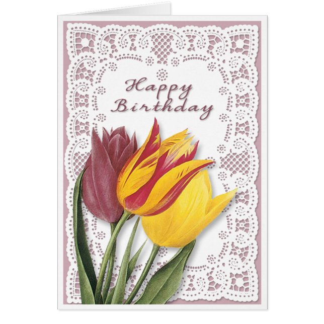 Tulipas e Cartão de Aniversário de rendas (Frente)