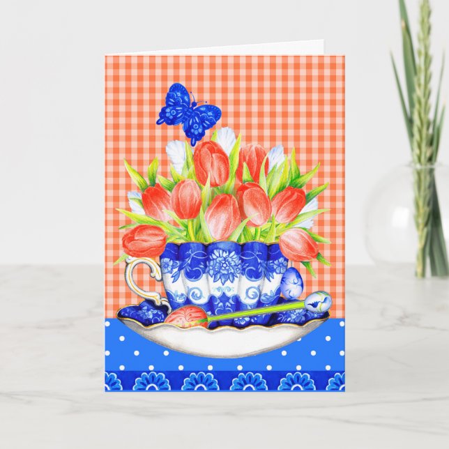 Tulipas e Cartão de Saudação Teacup (Frente)