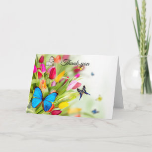 Tulipas e cartões de agradecimentos de borboletas