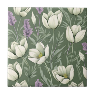 Tulipas E Lavanda Em Verde