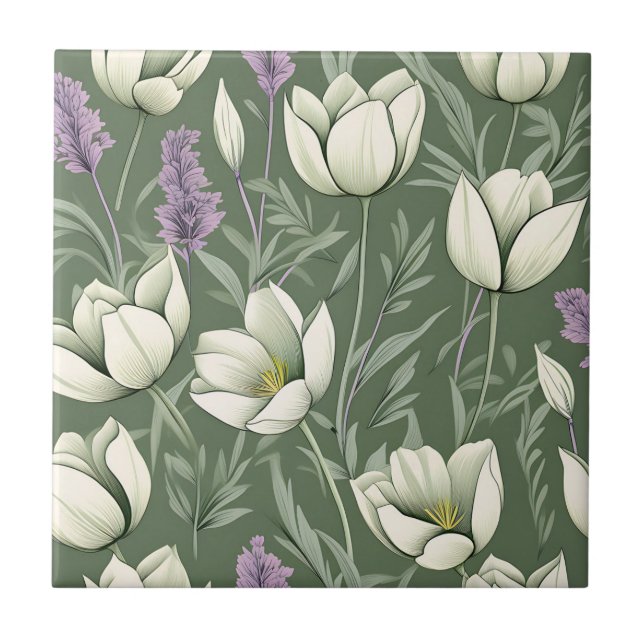 Tulipas E Lavanda Em Verde (Frente)